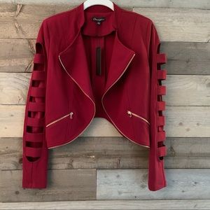 NWT Chocolate Wine Crop Blazer Gold Zipper
